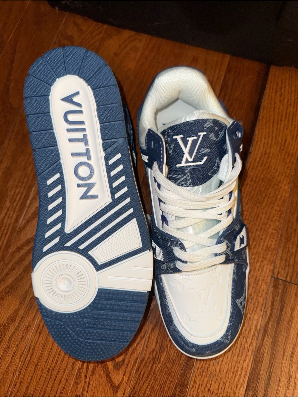 Louis Vuitton Kids Navy Blue & White Monogram Sneakers